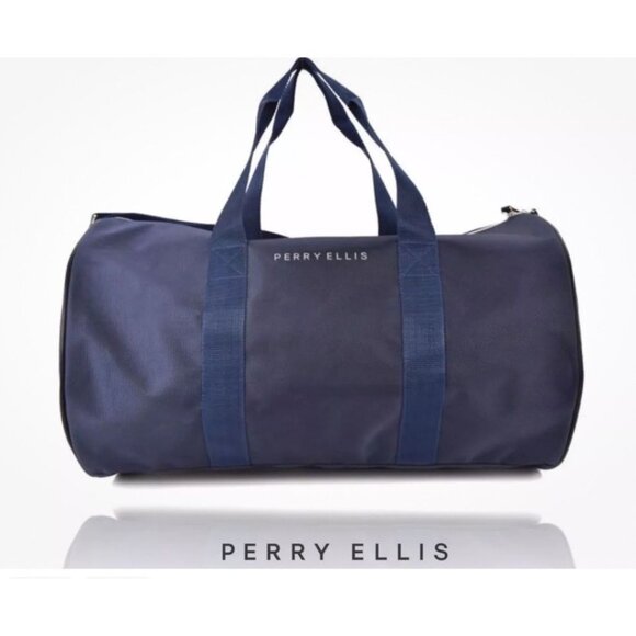 Perry Ellis Navy Blue Duffle Gym Carry on Bag Weekender Preloved - Picture 1 of 6